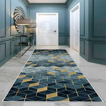 Covor, Wooylk0054, 80x250 cm, Poliester, Verde / Auriu / Verde inchis imagine