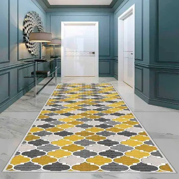 Covor, Wooylk0058, 100x150 cm, Poliester, Gri / Mustar / Gri inchis imagine