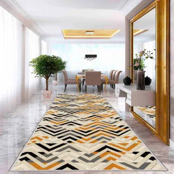 Covor, Wooylk0087, 80x150 cm, Poliester, Crem / Portocaliu / Verde / Negru imagine