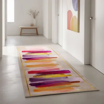 Covor, Wooylk0099, 80x400 cm, Poliester, Crem / Portocaliu / Galben / Fuchsia imagine