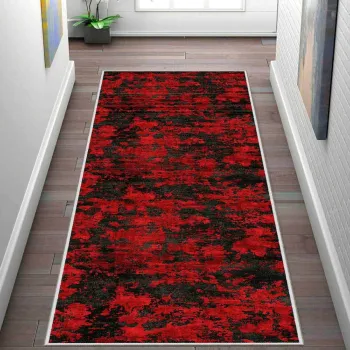 Covor, Wooylk0100, 80x400 cm, Poliester, Rosu/Negru imagine