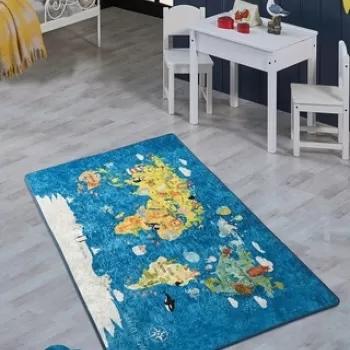 Covor, World Map , 100x160 cm, Catifea, Multicolor imagine