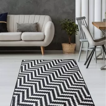 Covor, Zickzack Djt 160 x 230 , 50% TESTURA DE catifea/50% poliester, Alb negru imagine