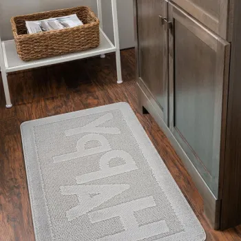 Covoras de baie, Cecilia, Happy, 60x100 cm, Polipropilena, Gri imagine