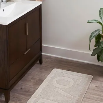 Covoras de baie, Cecilia, Love, 60x100 cm, Polipropilena, Bej imagine