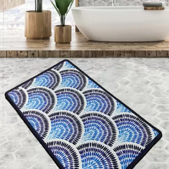Covoras de baie, Chilai, Azul, 70x120 cm, Catifea, Multicolor imagine