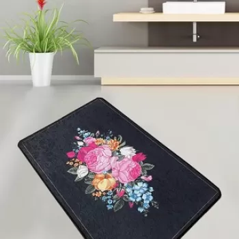 Covoras de baie, Chilai, Blomst, 70x120 cm, Poliester, Multicolor imagine