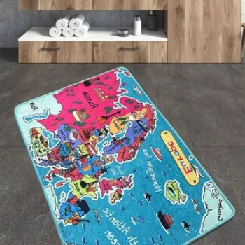 Covoras de baie, Chilai, Carta, 70x120 cm, Poliester, Multicolor imagine