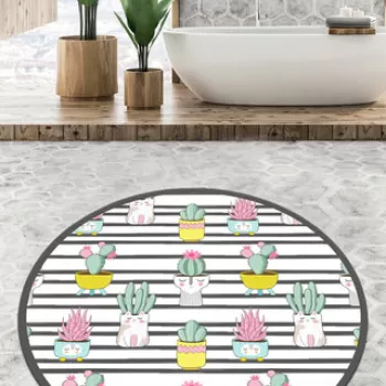 Covoras de baie, Chilai, Catinus Cactus Circle Djt 80, Poliester, Multicolor imagine