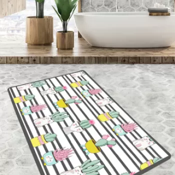Covoras de baie, Chilai, Catinus Cactus Djt 80x100, 80x100 cm, Poliester, Multicolor imagine