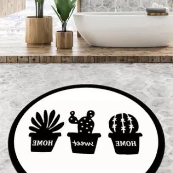 Covoras de baie, Chilai, Cereus Circle Djt 120, Poliester, Multicolor imagine