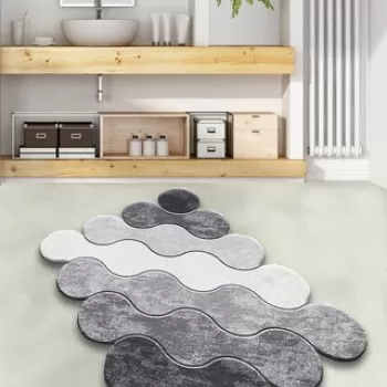 Covoras de baie, Chilai, Circle, 70x120 cm, Poliester, Gri / Gri deschis / Alb imagine