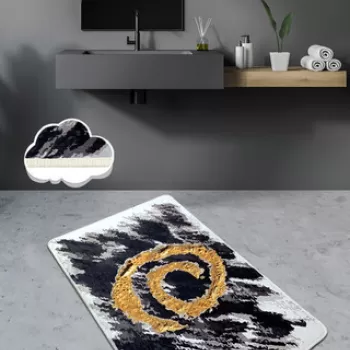 Covoras de baie, Chilai, Dagger (70 x 120), 70x120 cm, Catifea, Negru / Alb / Auriu imagine