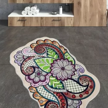 Covoras de baie, Chilai, Forme, 70x120 cm, Poliester, Multicolor imagine