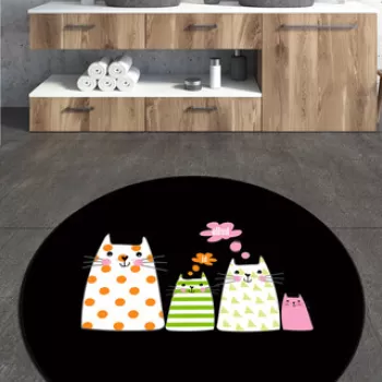 Covoras de baie, Chilai, Four Cats Circle Djt 100, Poliester, Multicolor imagine