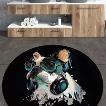 Covoras de baie, Chilai, Glasses Dog Circle Djt 140, Poliester, Multicolor imagine