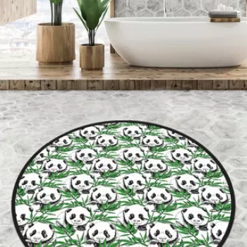 Covoras de baie, Chilai, Green Panda Circle Djt 100, Poliester, Multicolor imagine
