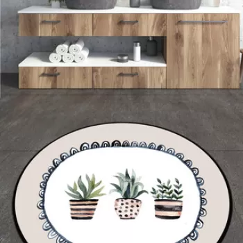 Covoras de baie, Chilai, Guipure Circle Djt 80, Poliester, Multicolor imagine