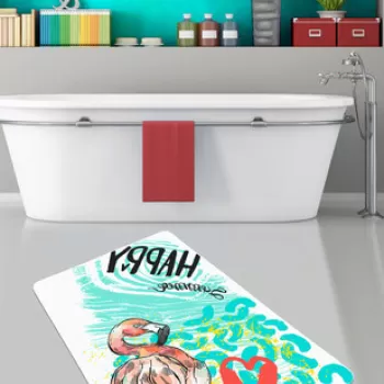 Covoras de baie, Chilai, Happy Flamingo (80 x 100), 80x100 cm, Catifea, Multicolor imagine