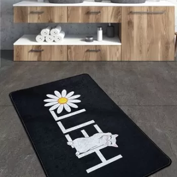 Covoras de baie, Chilai, Hola Gato Djt (70 x 120), 70x120 cm, Poliester, Multicolor imagine