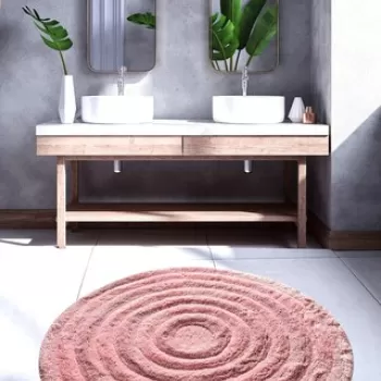 Covoras de baie, Chilai Home by Alessia, Round, Fibre acrilice, Roz pudra imagine