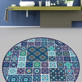 Covoras de baie, Chilai Home, Carres Bleus (80 cm), Poliester, Multicolor imagine