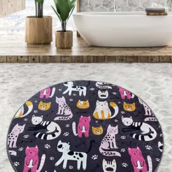 Covoras de baie, Chilai Home, Park Cat Djt (80 cm), Poliester, Multicolor imagine