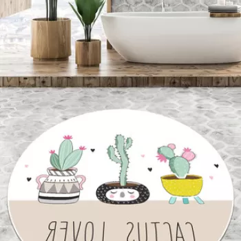 Covoras de baie, Chilai Home, Pink Cactus Djt (80 cm), Poliester, Multicolor imagine