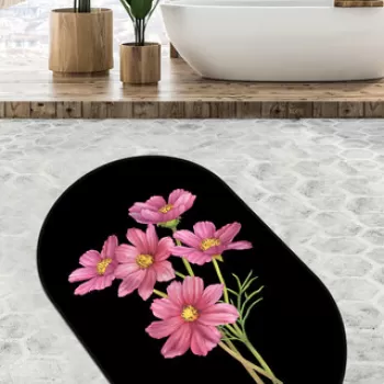 Covoras de baie, Chilai Home, Sitivo Djt, 80x100 cm, Poliester, Negru / Roz / Verde imagine