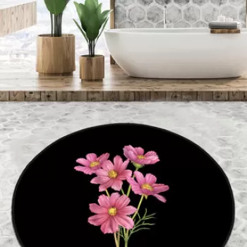 Covoras de baie, Chilai Home, Sitivo Djt, Poliester, Negru / Roz / Verde imagine