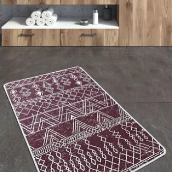 Covoras de baie, Chilai Home, Straordinario Djt, 70x120 cm, Poliester, Rosu Claret / Alb imagine