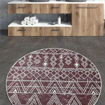 Covoras de baie, Chilai Home, Straordinario Djt, Poliester, Rosu Claret / Alb imagine