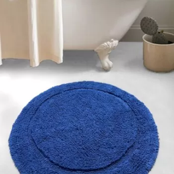 Covoras de baie, Chilai Home, Wolle, 90x90 cm, Bumbac, Albastru inchis imagine