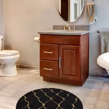 Covoras de baie, Chilai, Infinity, Fibre acrilice, Negru / Auriu imagine