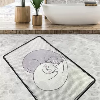 Covoras de baie, Chilai, Katt, 70x120 cm, Catifea, Multicolor imagine