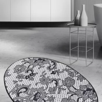 Covoras de baie, Chilai, Lace DJT, 80x120 cm, Catifea, Negru / Alb / Gri imagine