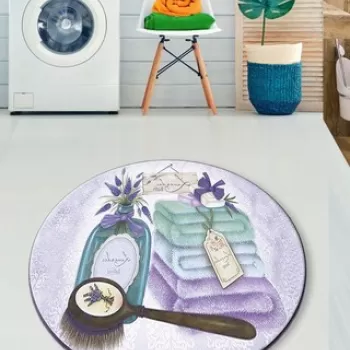 Covoras de baie, Chilai, Lavanta (140), Poliester, Liliac / Alb / Menta / Maro imagine