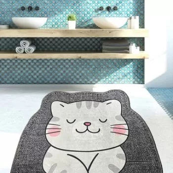 Covoras de baie, Chilai, Neko (80 cm), 80x80 cm, Poliester, Gri imagine