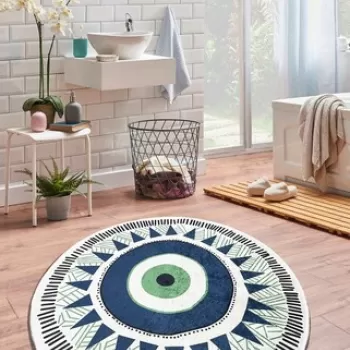 Covoras de baie, Chilai, Occhio (200), Poliester, Gri / Albastru inchis / Verde imagine