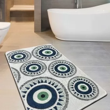 Covoras de baie, Chilai, Occhio (70 x 120), 70x120 cm, Poliester, Gri / Albastru inchis / Verde imagine