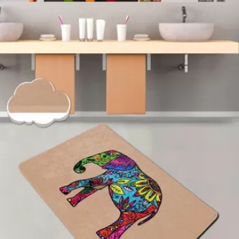Covoras de baie, Chilai, Olifant, 80x100 cm, Catifea, Multicolor imagine