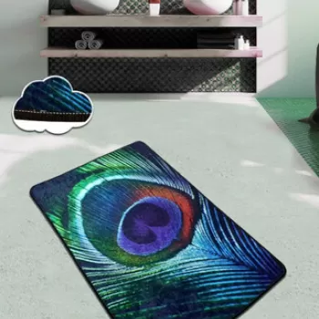 Covoras de baie, Chilai, Peacock (80 x 100), 80x100 cm, Catifea, Multicolor imagine