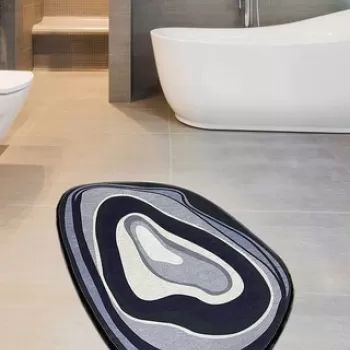Covoras de baie, Chilai, Piedra, 70x120 cm, Poliester, Gri / Violet / Liliac imagine