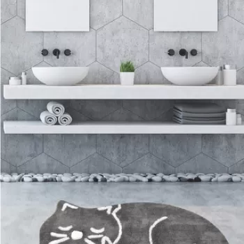 Covoras de baie, Chilai, Sleeping Cat, 70x120 cm, Fibre acrilice, Gri imagine