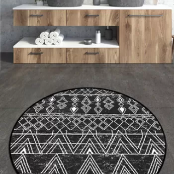 Covoras de baie, Chilai, Straordinario Black Circle Djt 140, Poliester, Negru / Antracit / Alb imagine