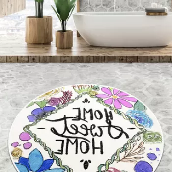 Covoras de baie, Chilai, Topiary Circle Djt 80, Poliester, Multicolor imagine