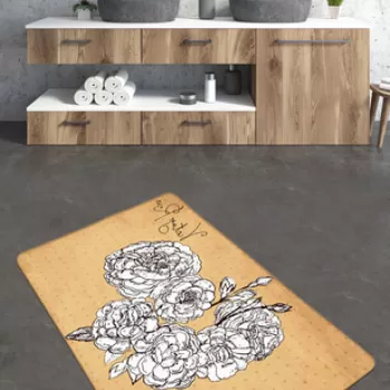 Covoras de baie, Chilai, Vintage Roses (80 x 100), 80x100 cm, Catifea, Galben / Negru / Alb imagine