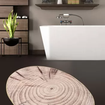 Covoras de baie, Chilai, Wood Djt, 80x120 cm, Catifea, Multicolor imagine