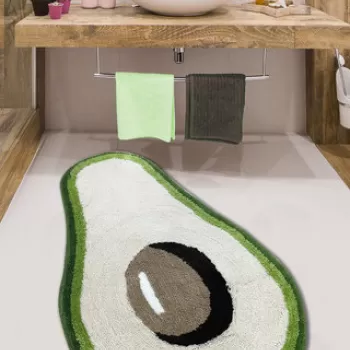 Covoras de baie, Chilai, Zavoka, 60x100 cm, Poliester, Alb / Verde / Negru imagine