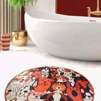 Covoras de baie Dogs, Chilai, O100 cm, multicolor imagine